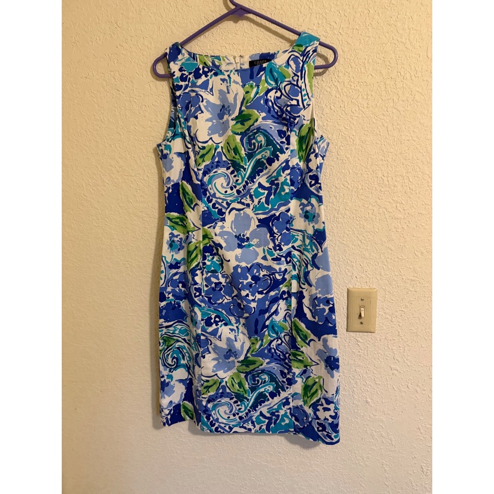 Chaps Womens Blue Green Floral Paisley Sleeveless Sheath Dress Size 12